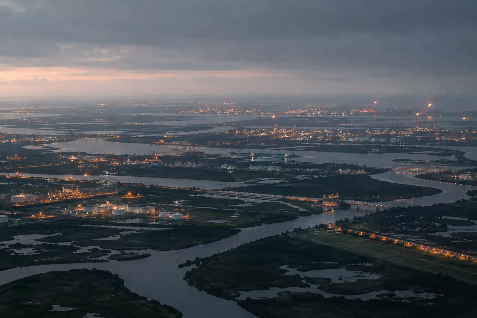 Houston at night from above