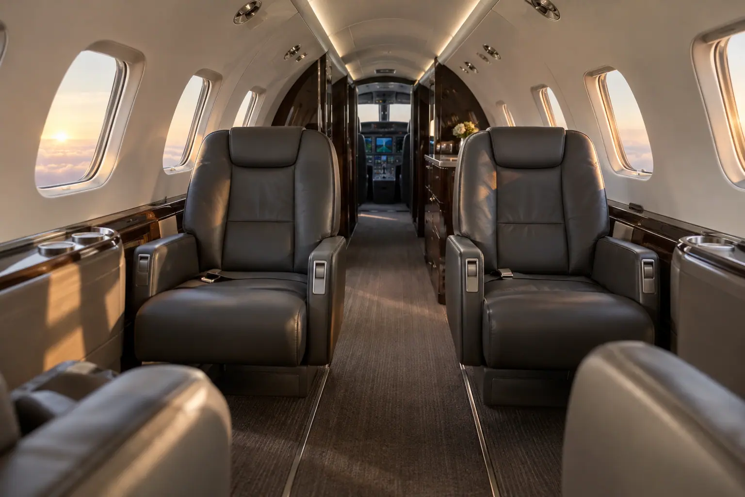 Super-midsize jet cabin interior