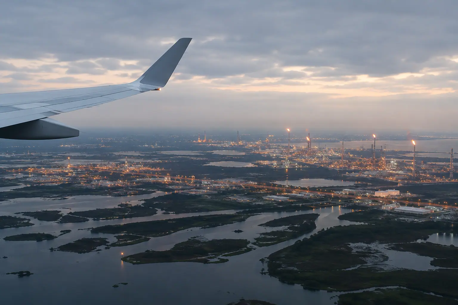 Houston lights seen from a private jet