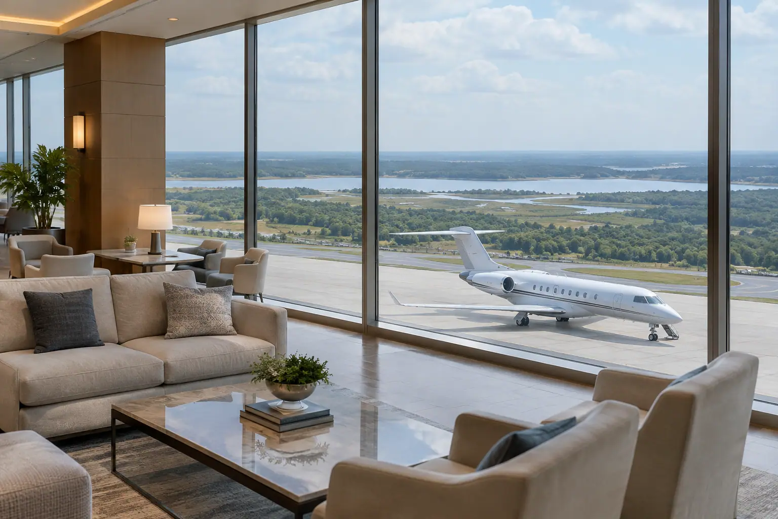 Private terminal lounge overlooking the ramp